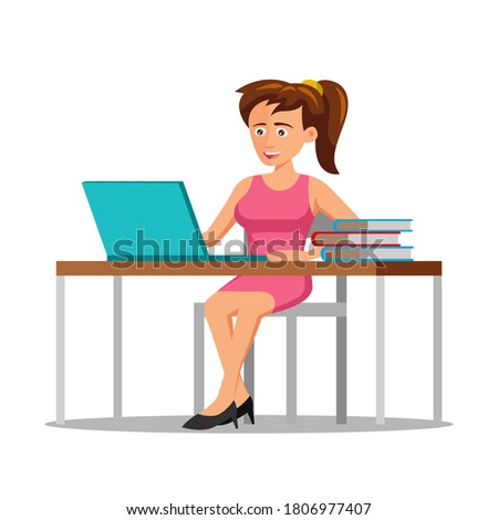 flat design of cartoon character of office woman working,vector illustration