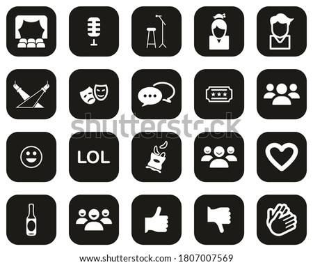 Stand Up Comedy Or Stand Up Show Icons Black & White Flat Design Set Big