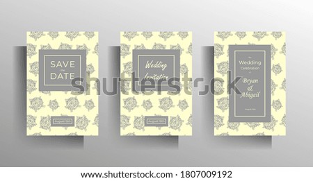 Wedding invitation template set. Vintage design with hand drawn floral pattern in pastel colors. EPS vector 10.