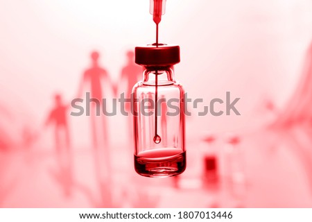 Family immunization concept. Flu vaccine for children. Red color filter
