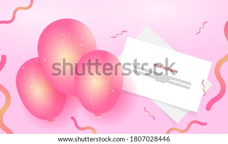 White sheets of paper and pink balloons template background design