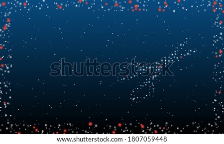 On the right is the scissors symbol filled with white dots. Abstract futuristic frame of dots and circles. Some dots is red. Vector illustration on blue background with stars