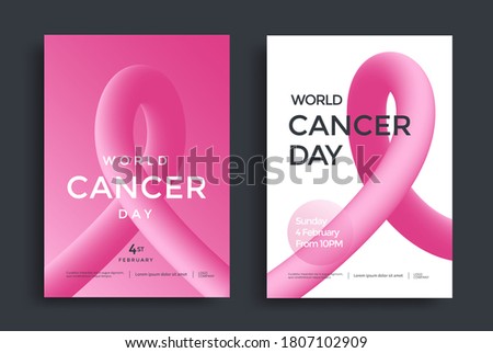 World Cancer Day poster design with pink 3d shape.