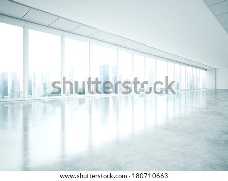Empty office with large windows