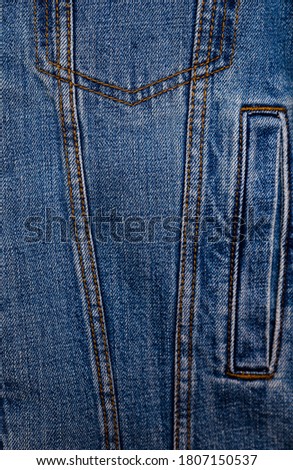 Front view blue jacket Denim Pattern. Classic Jeans pocket Texture Fabric
