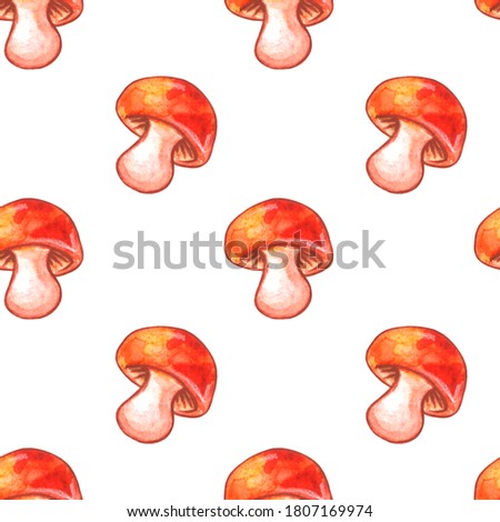 Mushrooms seamless pattern. Vegetable background, texture with brown watercolor clip art. Perfect for menu, seasonal design, packaging, home textiles, children's parties.