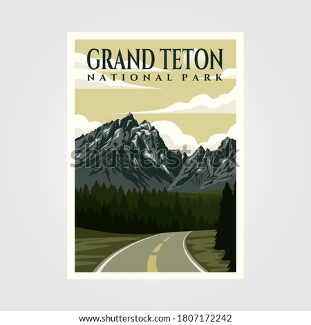 wyoming national park vintage poster illustration design, travel poster design Royalty-Free Stock Photo #1807172242