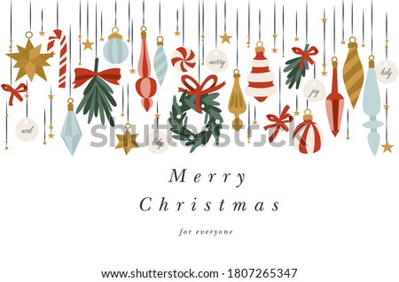 Vector illustartion design for Christmas greetings card. Typography and icons for Xmas background Royalty-Free Stock Photo #1807265347