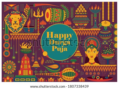 vector illustration of Happy Durga Puja festival background for India holiday Dussehra Royalty-Free Stock Photo #1807338439