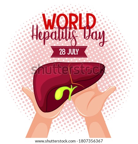 World Hepatitis Day logo or banner with hands holding liver  illustration