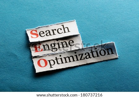 Conceptual SEO acronym on blue - Search Engine Optimization 