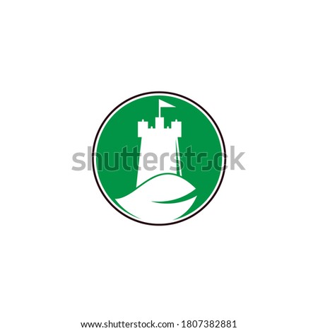 Castle and leaf logo combination. Tower and eco symbol or icon. Nature Castle logo designs concept vector.