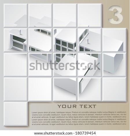 Architectural background with a 3D building model. Part of architectural project, architectural plan, technical project, architecture planning on paper, construction plan 