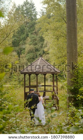 Bride and groom at a photo session in the nature.