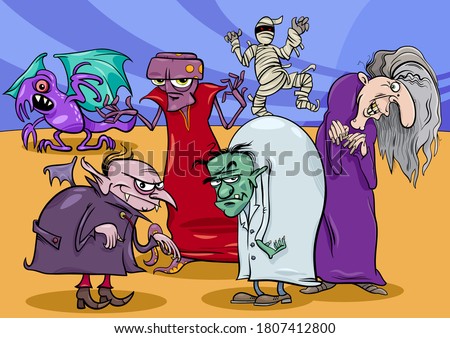 Cartoon Illustration of Fantasy Monsters or Frights Characters Group