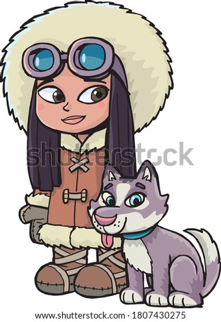 Eskimo girl with a polar dog friend
