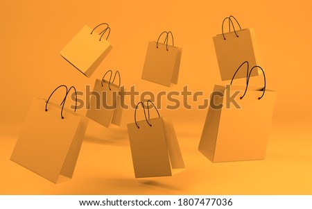 Background with flying paper bags. Seasonal sale concept. 3D render Royalty-Free Stock Photo #1807477036