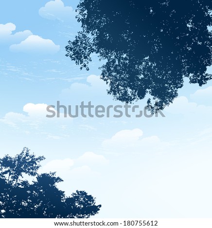 Branch silhouette with blue sky and cloud background.File contains gradient,Transparent. 