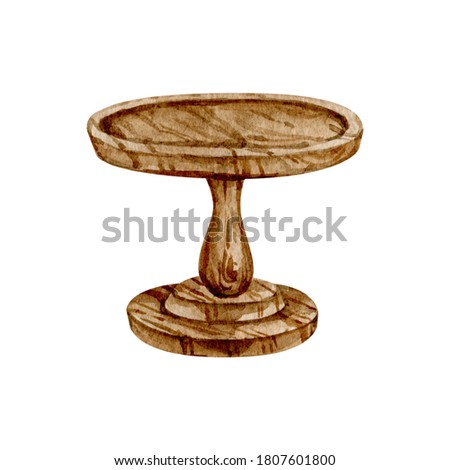 Watercolor round cake stand illustration for diy bakery projects. Isolated objects on white background