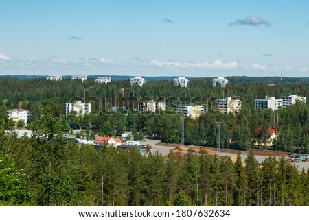 Beautiful top view from above of city Kouvola from slope Mielakka. Summer day, Finland. Royalty-Free Stock Photo #1807632634