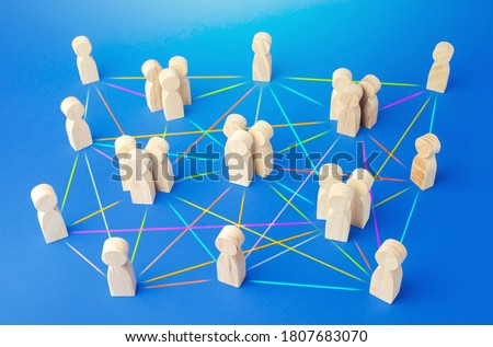 People connected by many lines. Hierarchy of a business company without a dominant center. Distribution of positions and responsibilities, communication without bureaucracy. Efficiency and autonomy Royalty-Free Stock Photo #1807683070