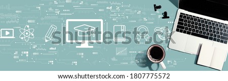 E-learning concept with a laptop computer on a desk Royalty-Free Stock Photo #1807775572