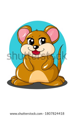 Brown fat mouse, blue background, design animal cartoon