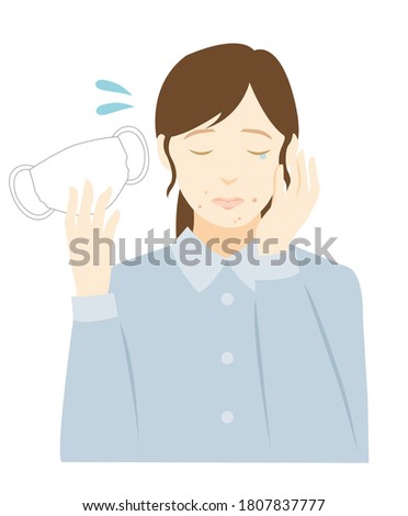 Clip art of a woman with a mask and rough skin