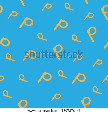 Orange seamless pattern with the letter p on a blue background. Minimalistic freehand drawing style. Background for fabric, wallpaper, bed linen. Vector illustration.