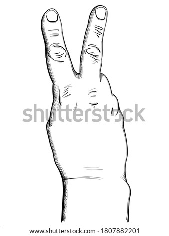A hand with two fingers extended. Black and white drawing.