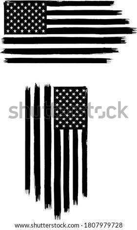 Vector of the American Flag - 2 sets of black and white flags