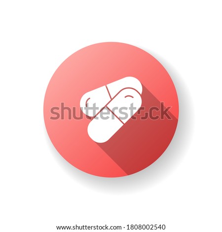 Pills red flat design long shadow glyph icon. Pharmaceutical product. Vitamin for personal health care. Doctor prescription. Medication to cure illness. Silhouette RGB color illustration