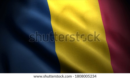 close up waving flag of romania. flag symbols of romania.