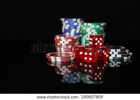 Multicolored casino chips for playing poker