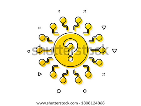 Quiz chat bubble sign. Question mark icon. Faq system. Yellow circles pattern. Classic question mark icon. Geometric elements. Vector