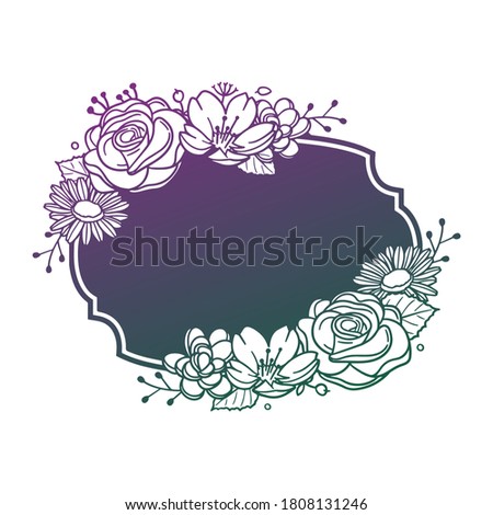 Badge Flowers with Vintage Shape Design. Floral frame ornament vector style. Decoration Design Label Silhouette illustration.