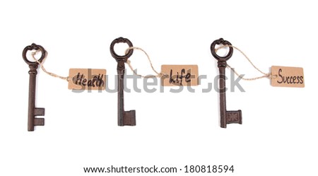 Keys to happiness, Conceptual photo. Isolated on white