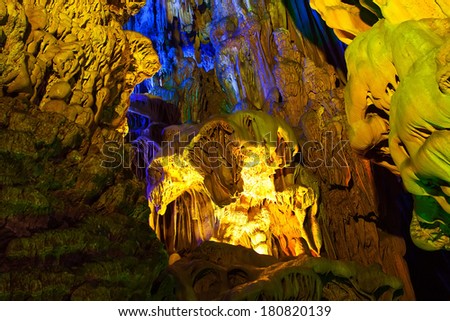 beautiful stalactites,silver cave is a typical karst in guilin,China