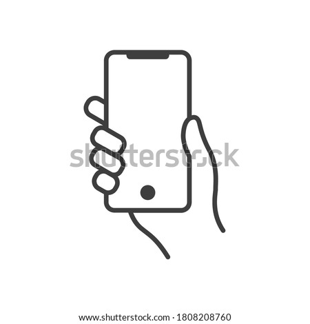 Hand holding mobile phone with modern touch screen vector line icon Royalty-Free Stock Photo #1808208760