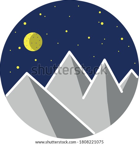 Mountains vector logo. Tattoo night sky in a circle icon. I love nature.