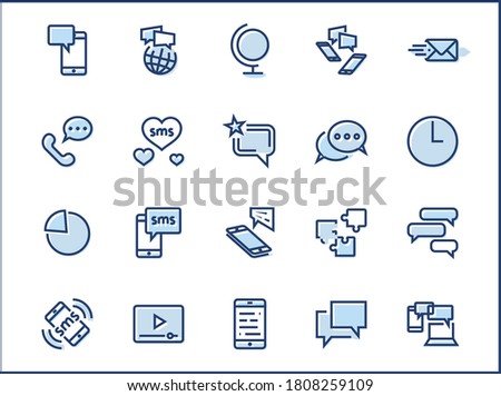 Set of Message Vector Line Icons. Contains such Icons as Conversation, SMS, Heart, Love Chats, Notification, Group Chat and more. Editable Stroke. 32x32 Pixel Perfect.
