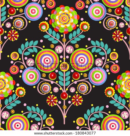 Fashionable modern seamless wallpaper or textile with collection of various flowers isolated on background, vector illustration. Vector.  