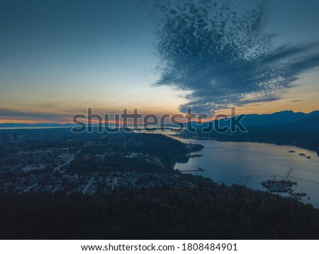 A beautiful aerial sunset view of Vancouver