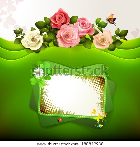 Green background with roses