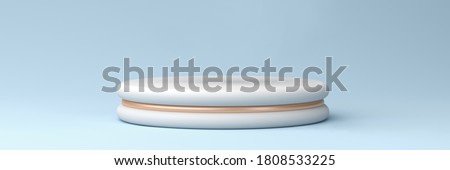 white podium with bronze accents on a pastel blue background, 3d render