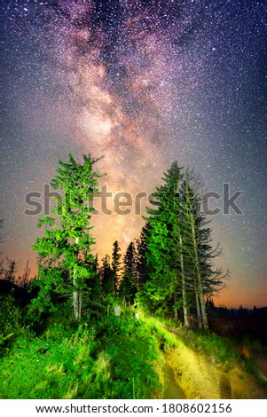 In the clear mountainous sky of the Cordilleras, USA - stars and nebulae The Milky Way Galaxy is a fantastic fantastic landscape of our Universe
