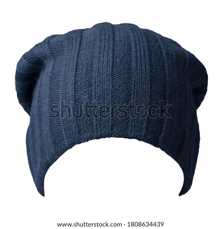 knitted dark blue hat isolated on a white background.fashion hat accessory for casual style