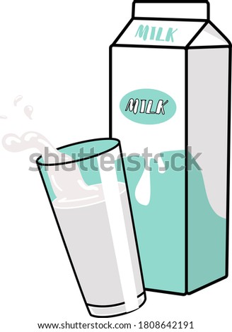 Vector flat style illustration of milk packing and a glass of milk on white background. Icon for web.