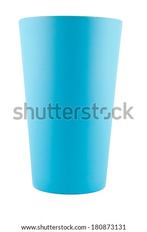 Blue plastic glass on white background