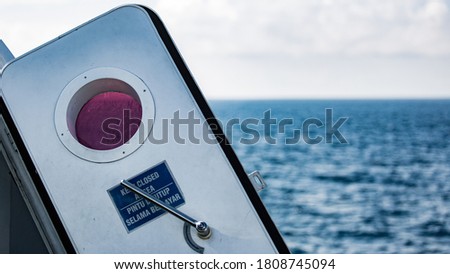 open boat door overlooking the ocean. High quality photo
